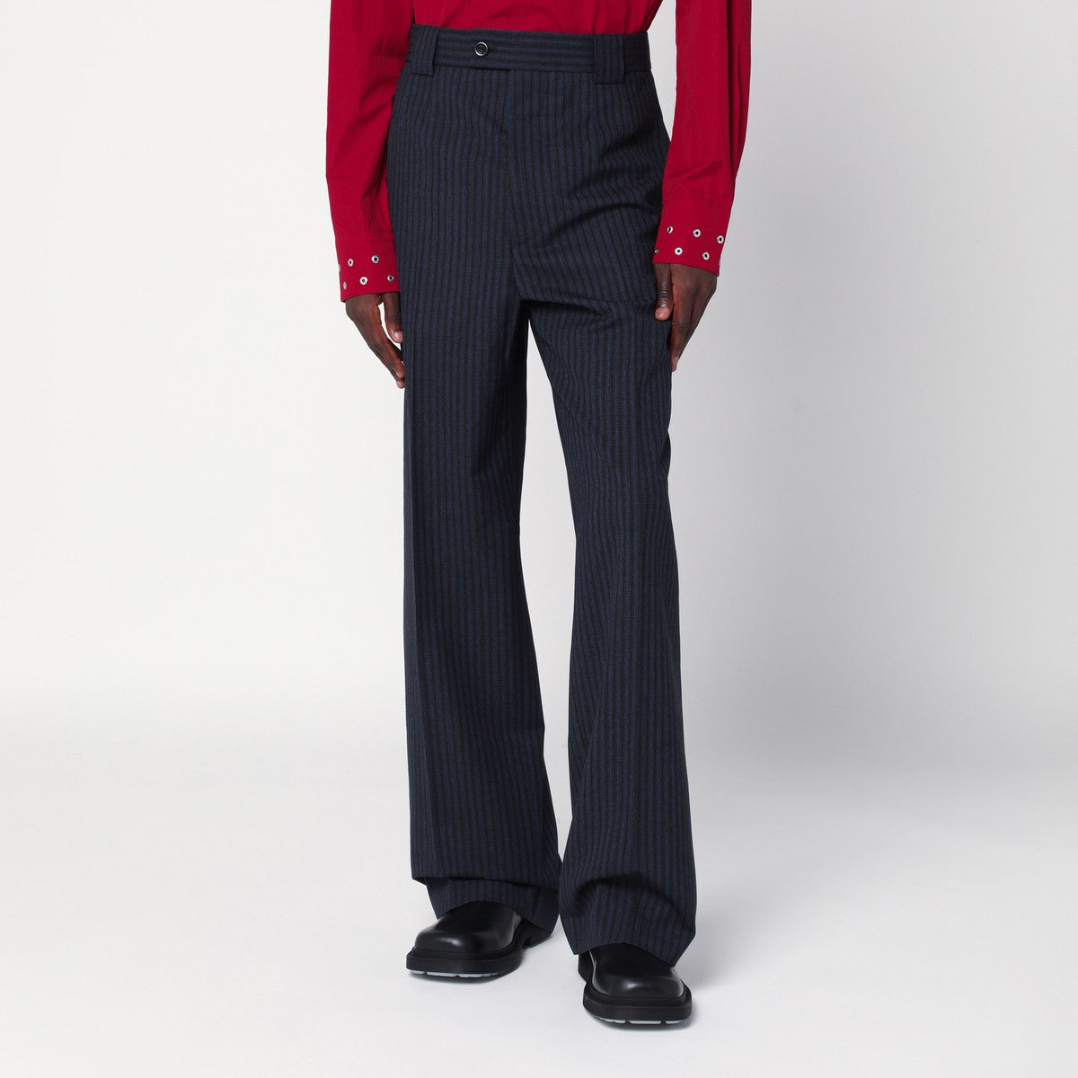 NAMACHEKO NAMACHEKO Midnight blue striped wool trousers