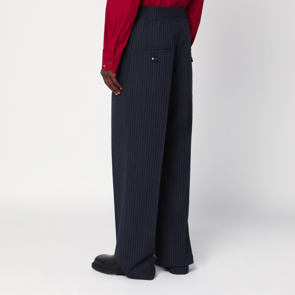 NAMACHEKO NAMACHEKO Midnight blue striped wool trousers