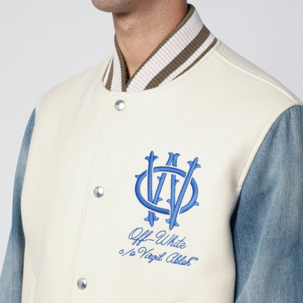 Off White Off White Off-White™ Ivory bomber jacket with denim sleeves