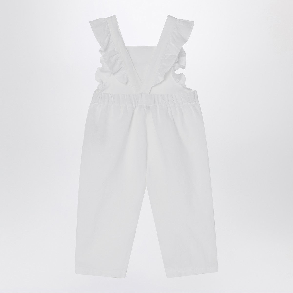 Il Gufo Il Gufo White linen overall with ruffles