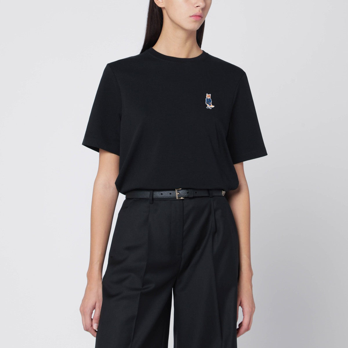 Maison Kitsuné Maison Kitsuné Black T-shirt with logo patch
