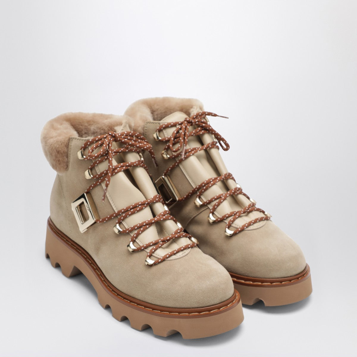 Roger Vivier ROGER VIVIER Viv'' Rangers Truck Booties in suede beige