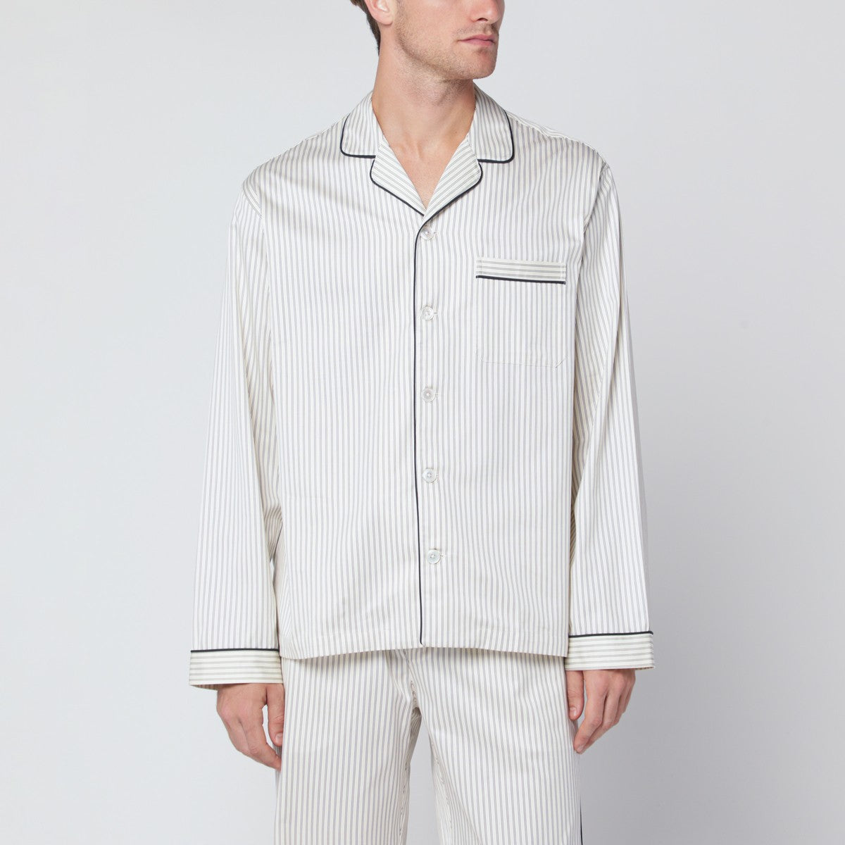 Tekla Tekla Brown and white striped pyjama shirt