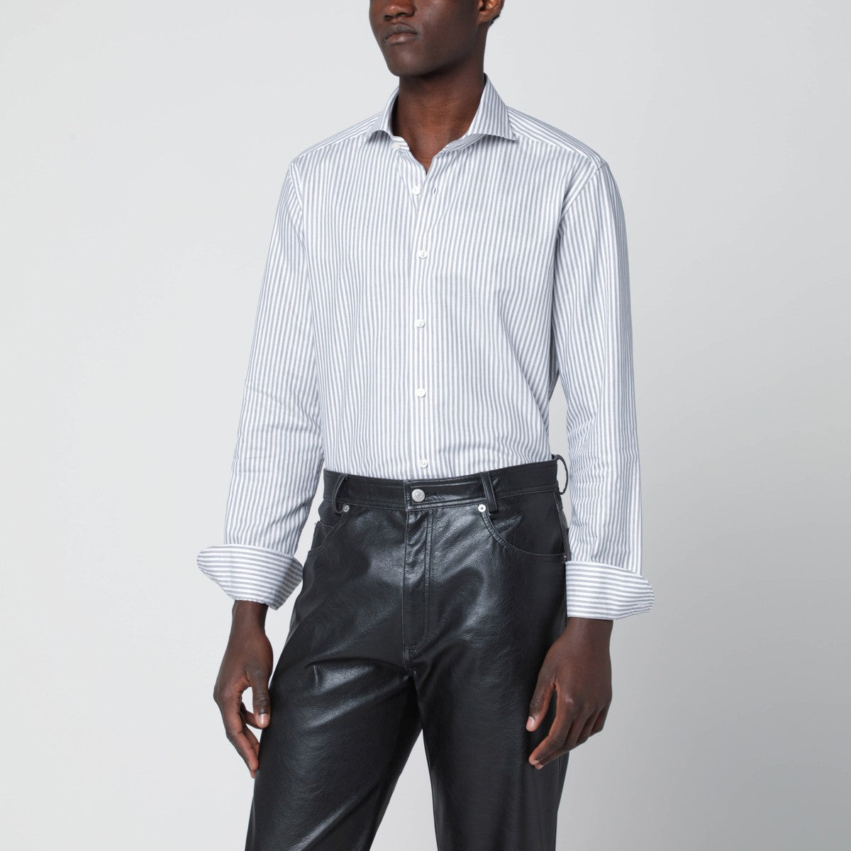 XACUS XACUS White striped Travel shirt Tailor Fit