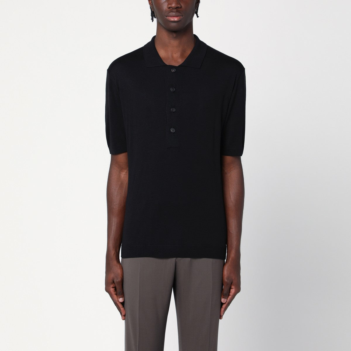 Tagliatore Tagliatore Black silk-blend polo shirt