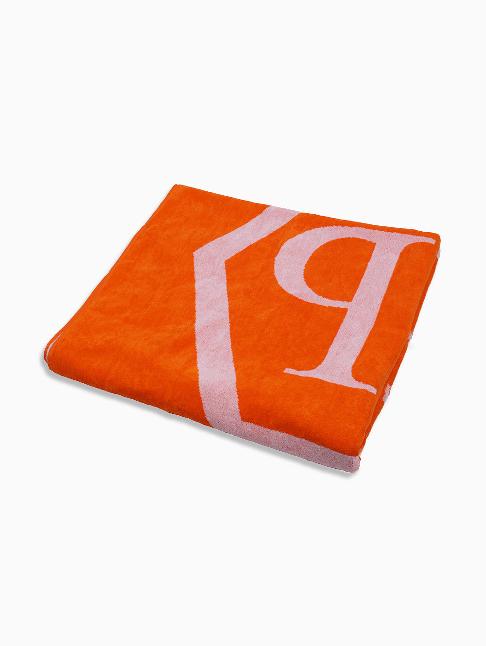 Folded Philipp Plein orange beach towel with white logo