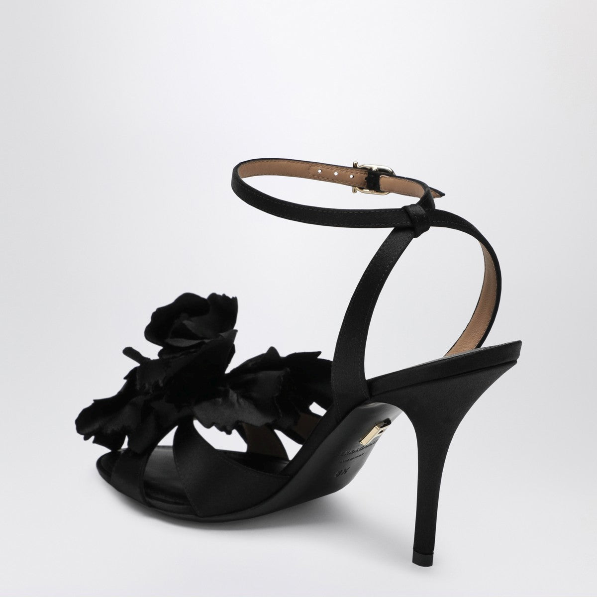 Ferragamo Ferragamo Black satin flower sandals