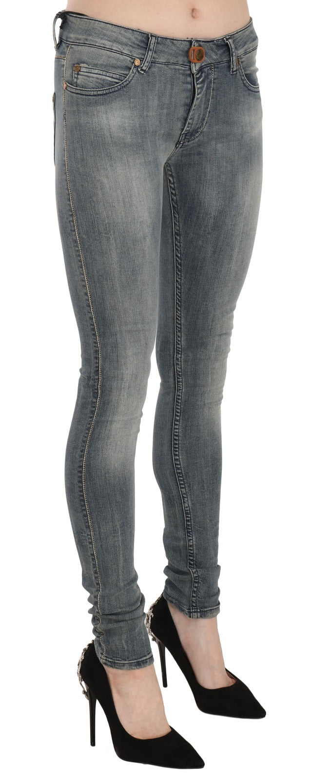 PLEIN SUD Blue Washed Low Waist Slim Fit Skinny Denim Casual Jeans - Luxe Marca