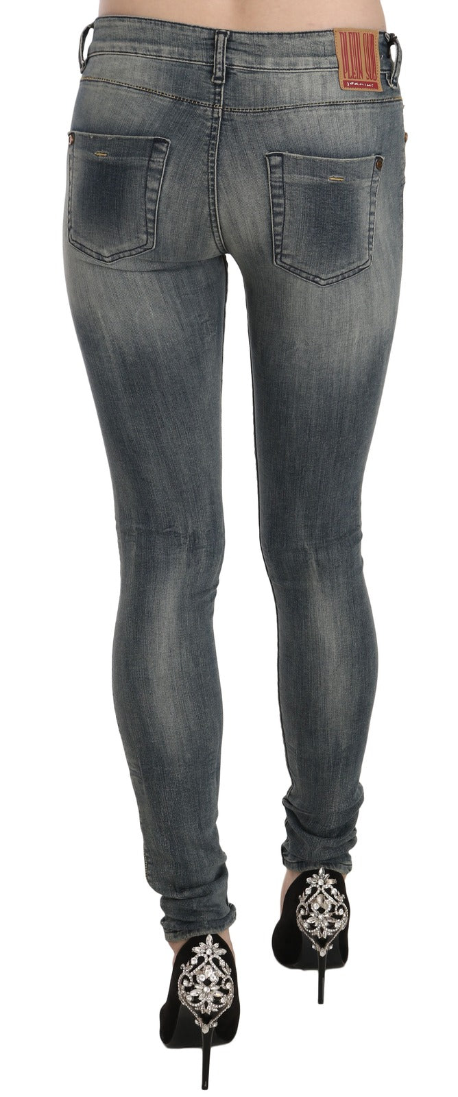 PLEIN SUD Blue Washed Low Waist Slim Fit Skinny Denim Casual Jeans - Luxe Marca