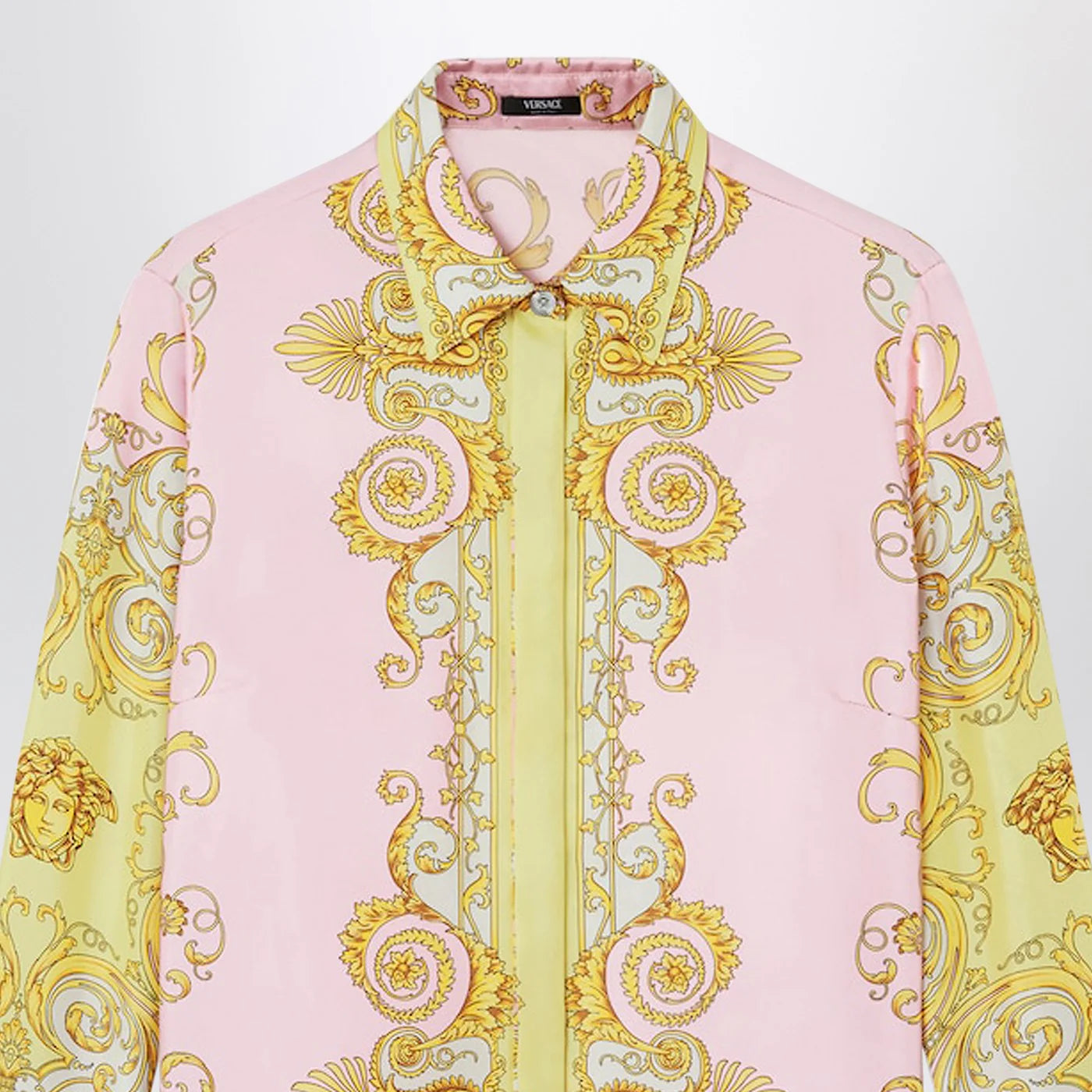 Versace Printed silk twill shirt in yellow/pink