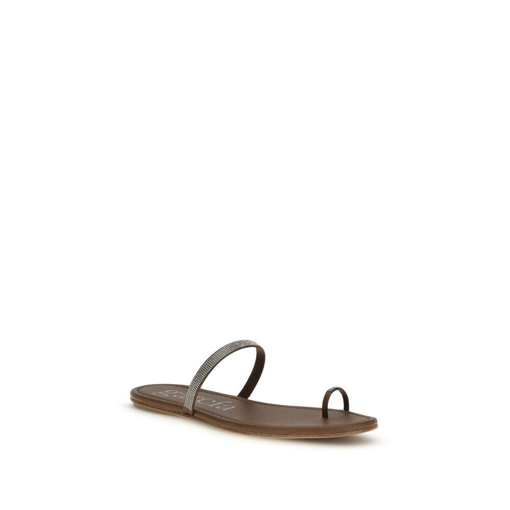 Pedro García Brown Silk Flat Sandals