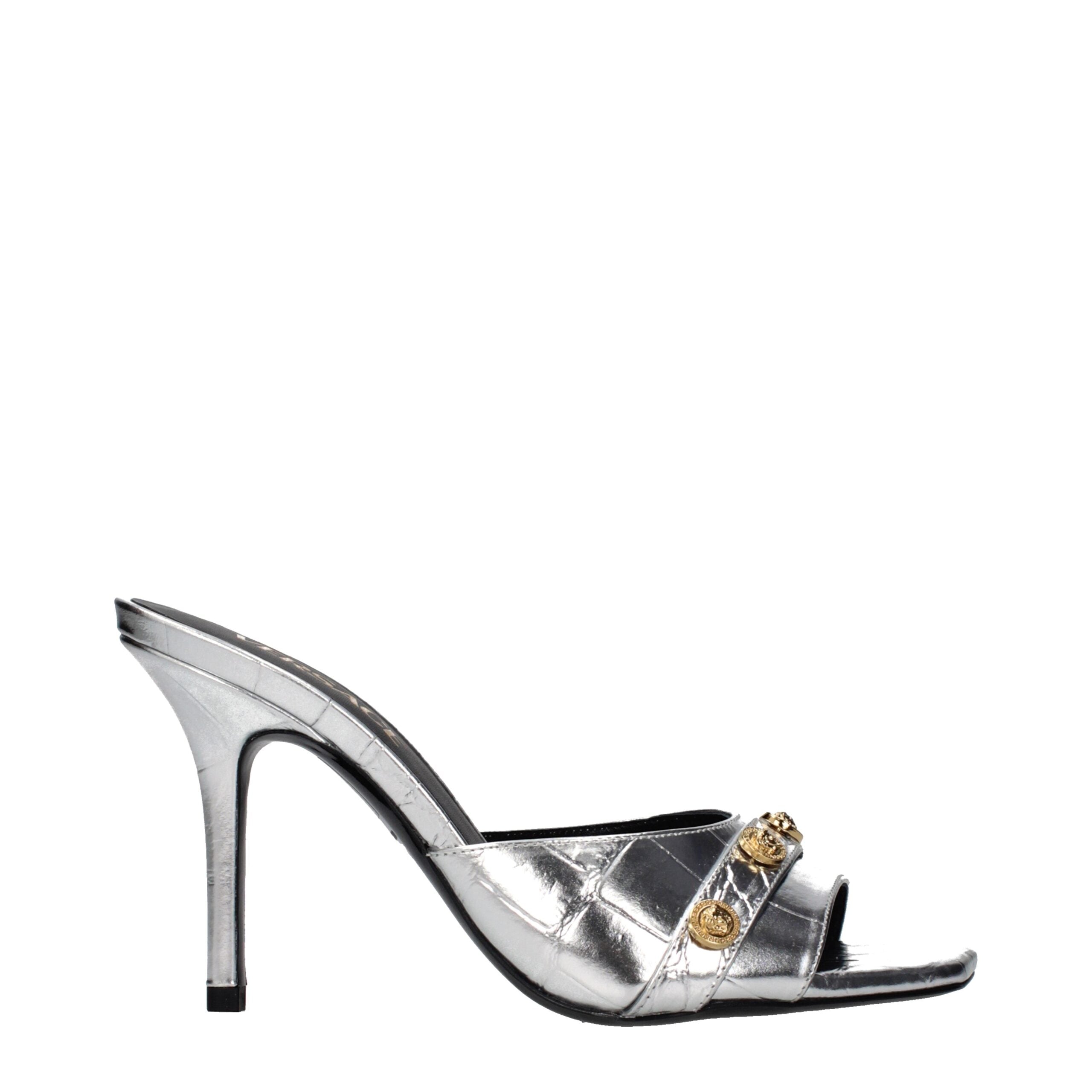 Versace Gray Leather Stiletto Heel Sandals