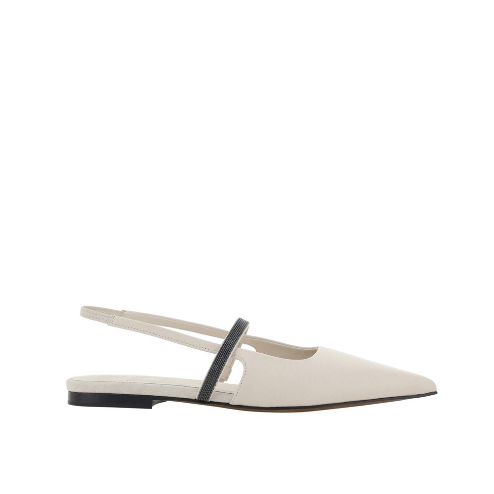 Brunello Cucinelli White Calfskin Ballet Flats
