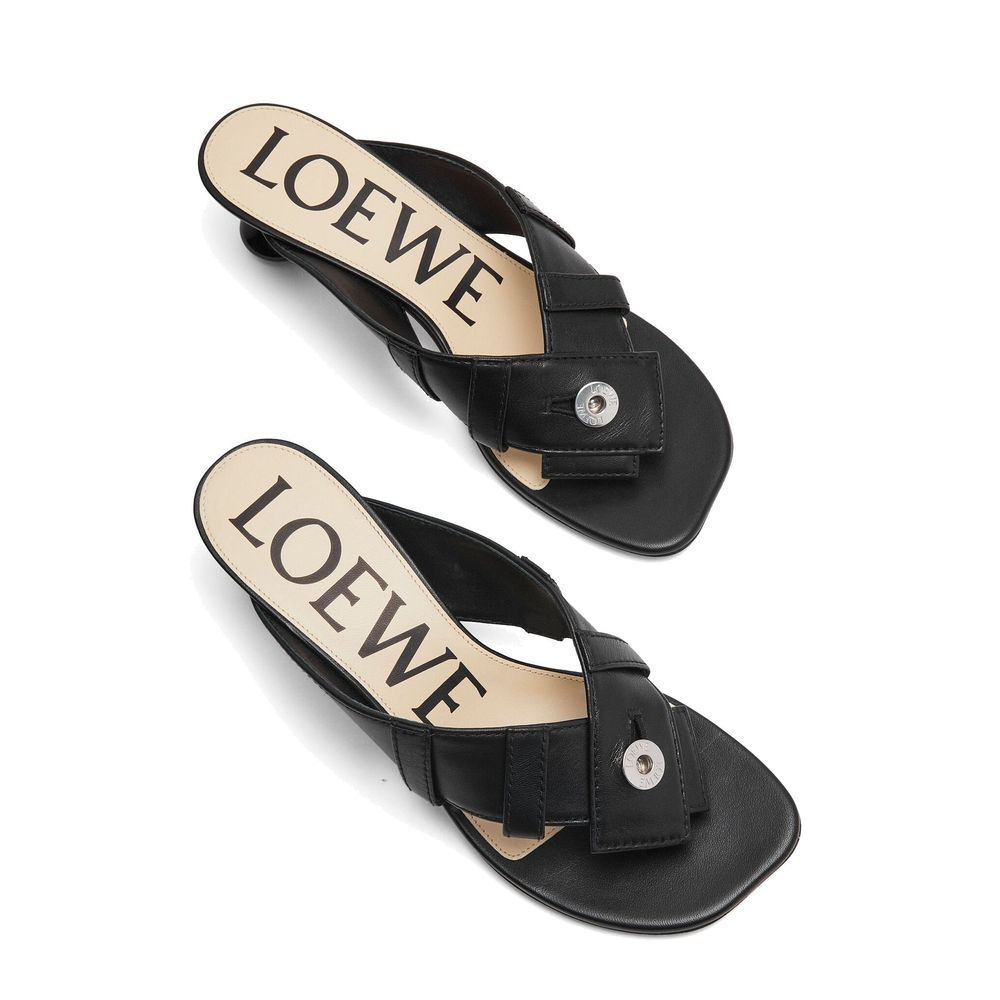 Loewe Black Lamb Leather Flat Sandals