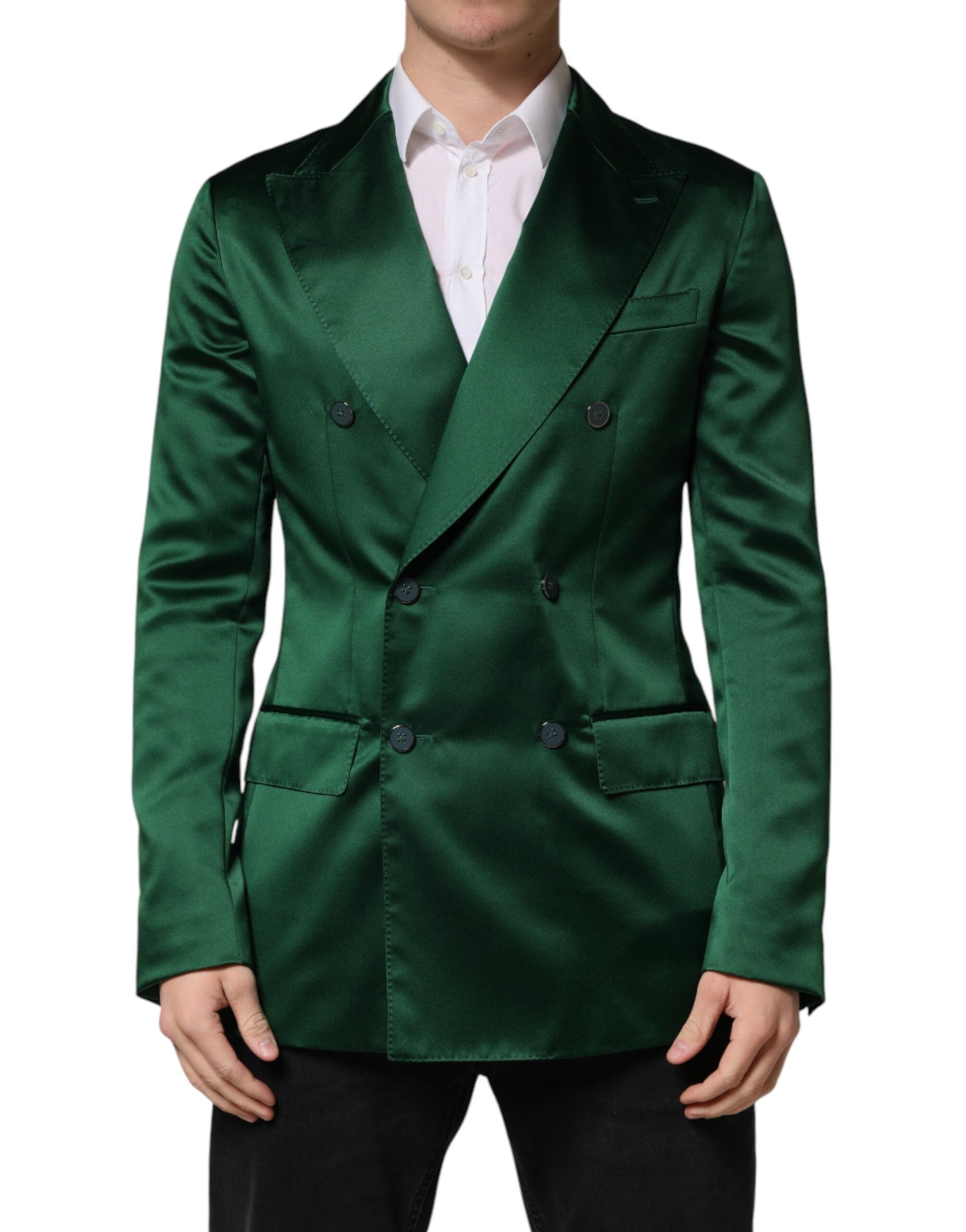 Dolce & Gabbana Green Satin Double Breasted Jacket Blazer - Luxe Marca