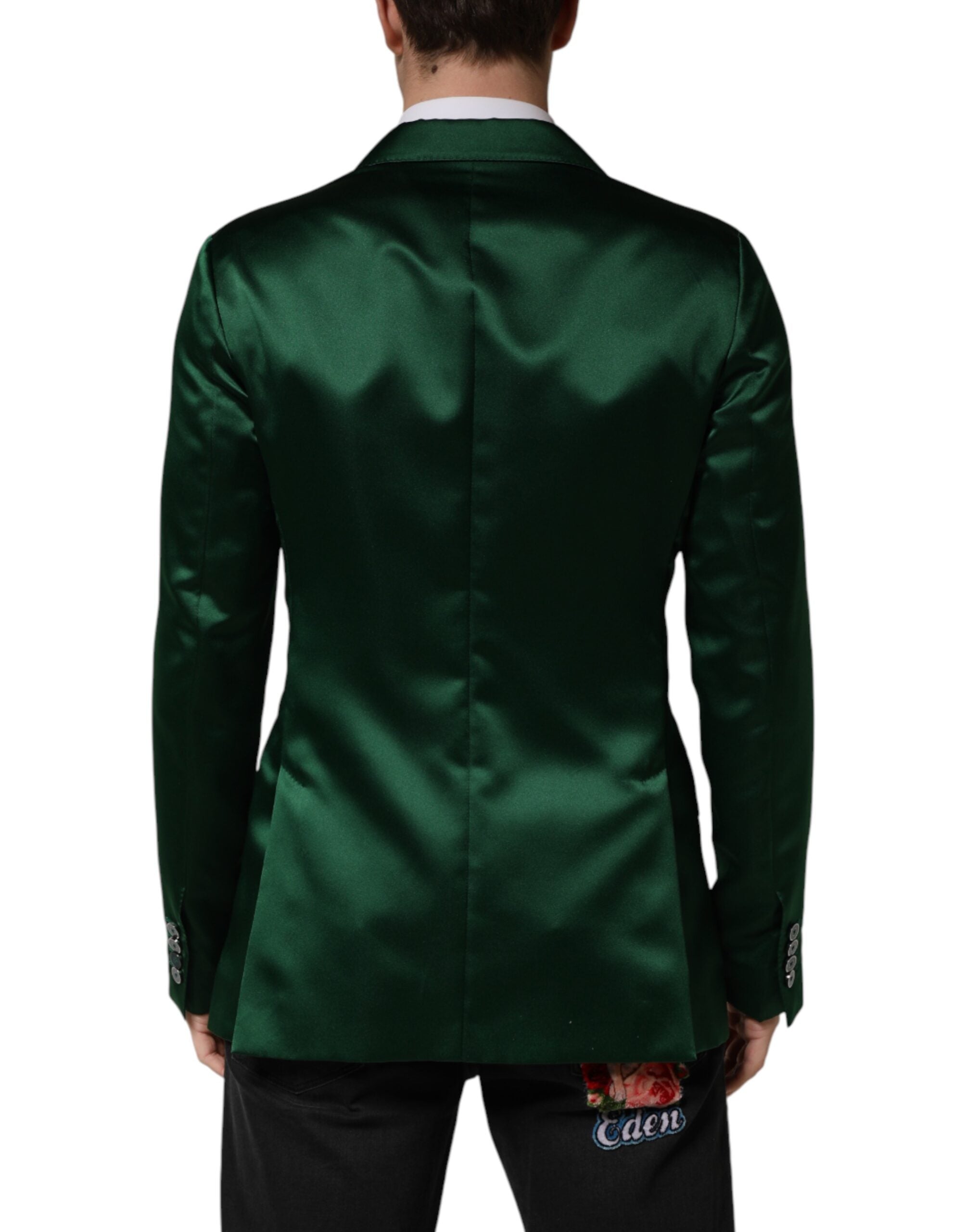 Dolce & Gabbana Green Satin Double Breasted Jacket Blazer - Luxe Marca