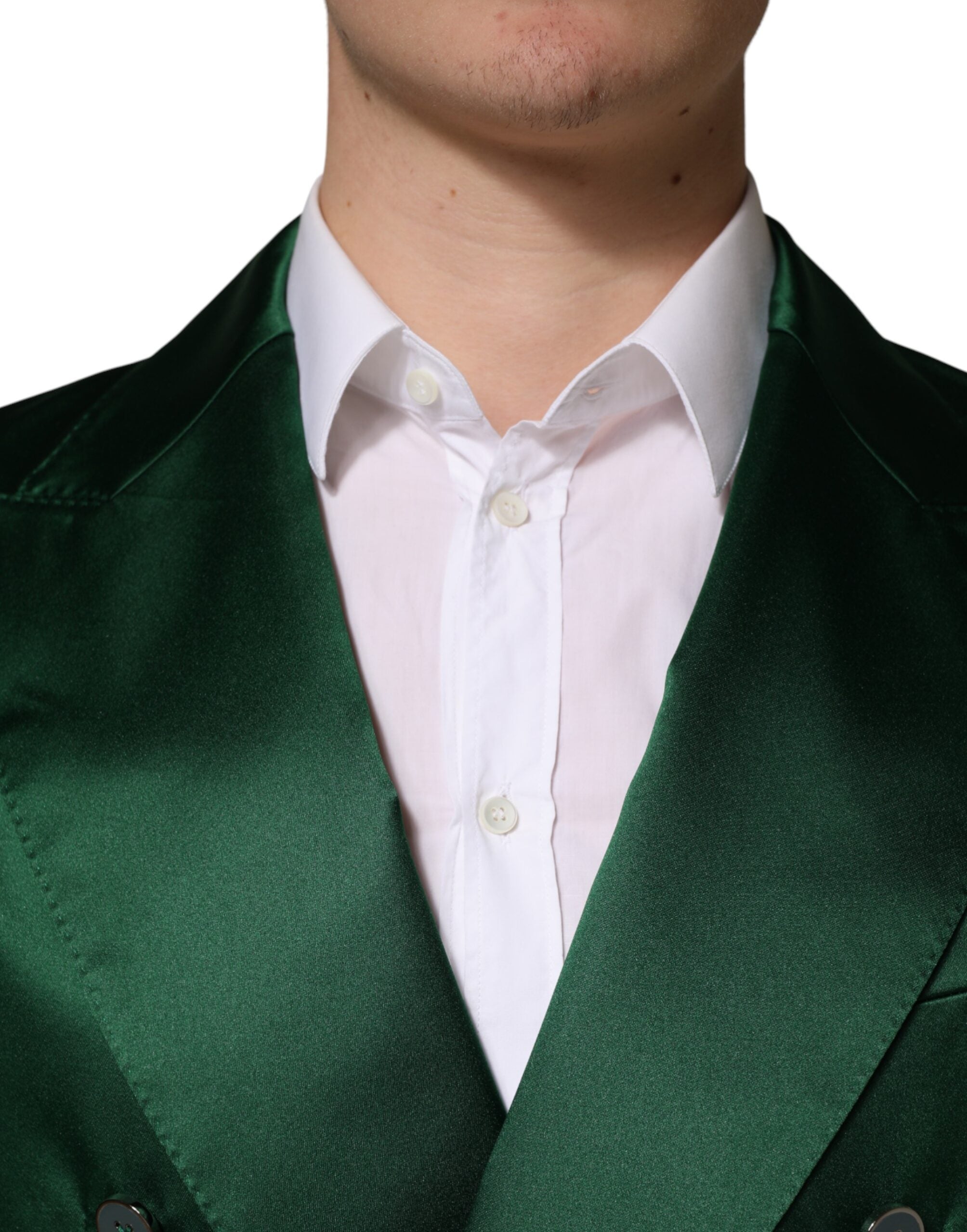 Dolce & Gabbana Green Satin Double Breasted Jacket Blazer - Luxe Marca