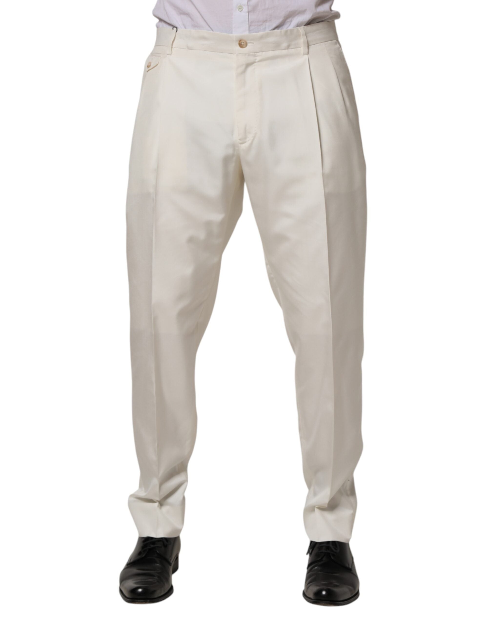 Dolce & Gabbana White Silk Tapered Dress Men Trouser Pants