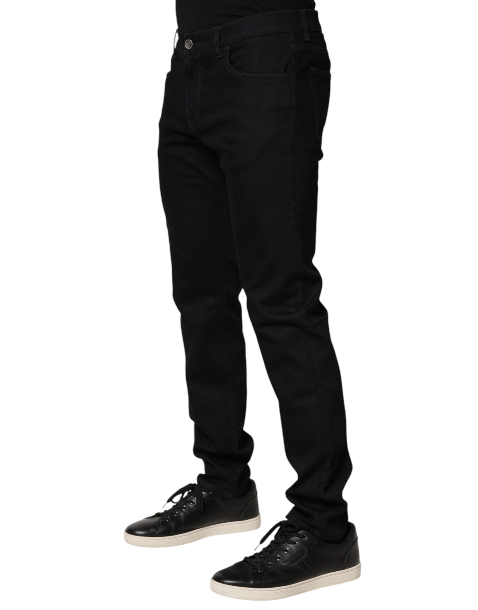 Dolce & Gabbana Black Floral Cotton Skinny Men Denim Jeans - Luxe Marca