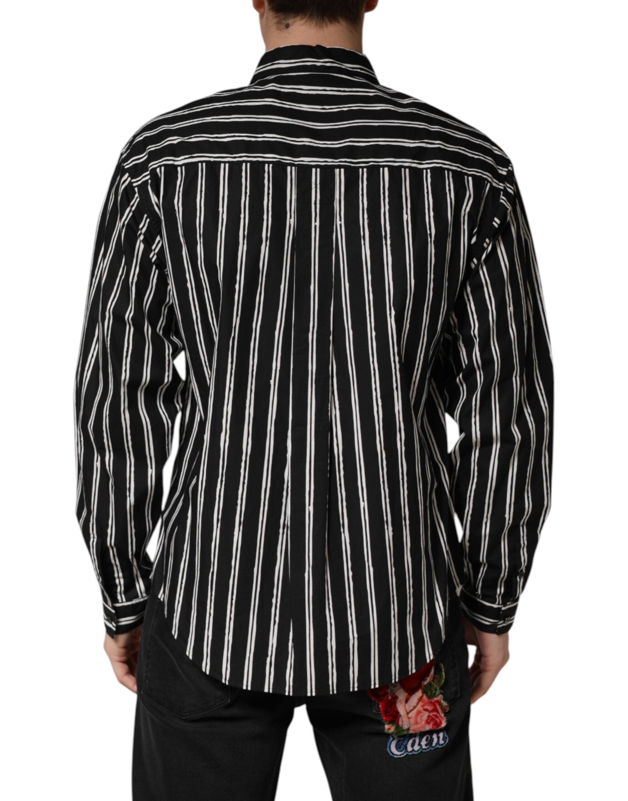 Dolce & Gabbana Black Stripes Cotton Men Formal Dress Shirt - Luxe Marca