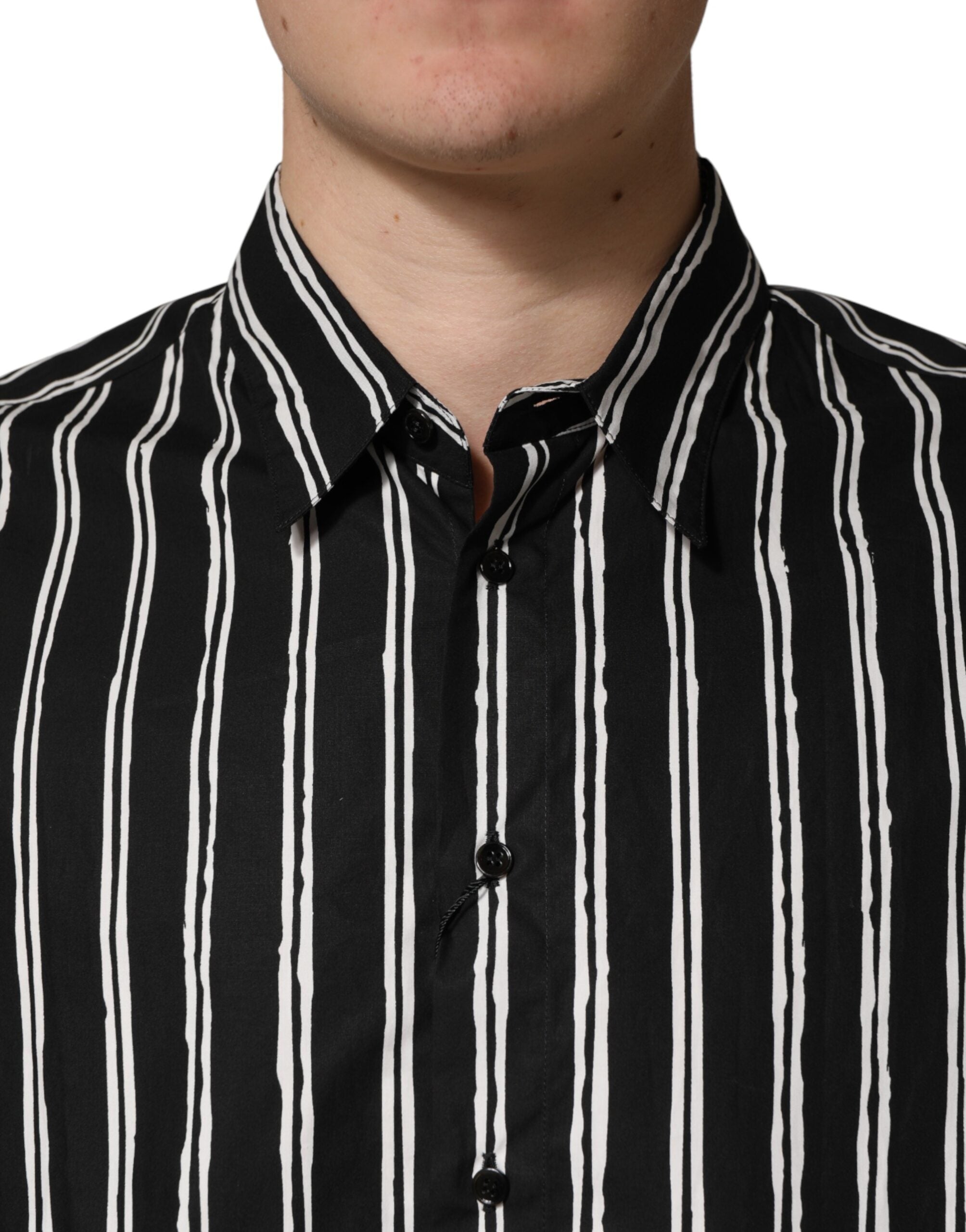 Dolce & Gabbana Black Stripes Cotton Men Formal Dress Shirt - Luxe Marca