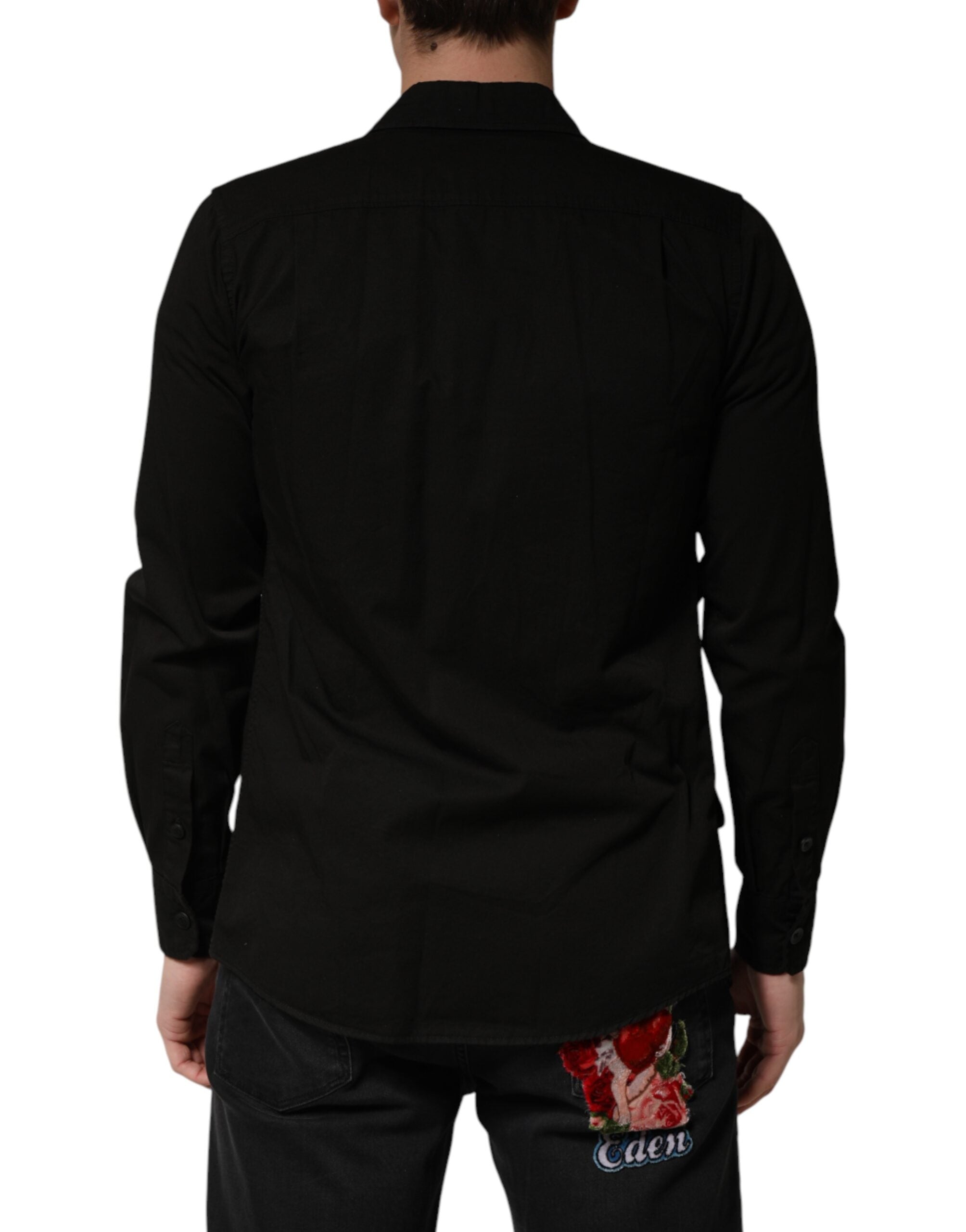 Dolce & Gabbana Black Cotton Collared Men Button Down Shirt - Luxe Marca