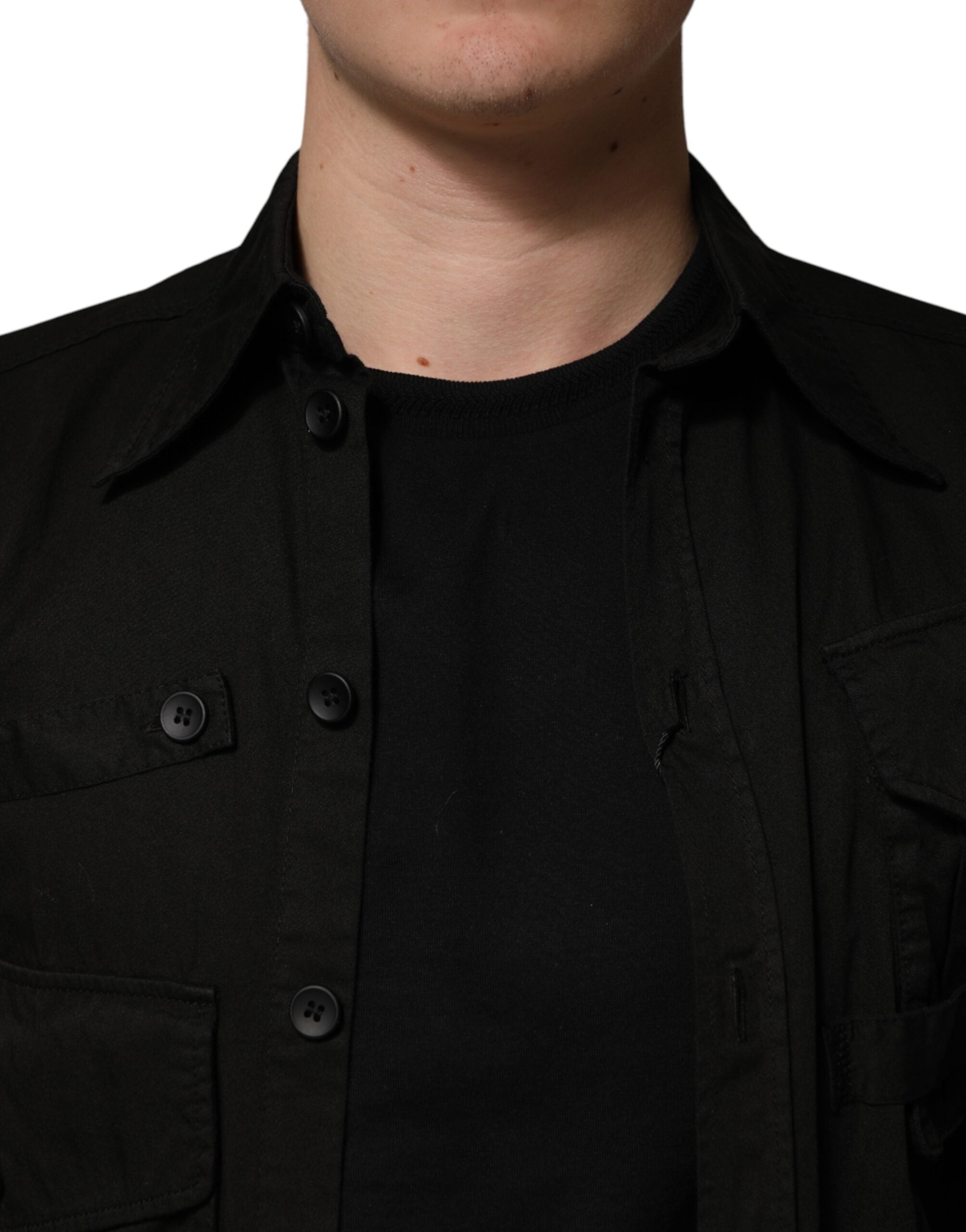 Dolce & Gabbana Black Cotton Collared Men Button Down Shirt - Luxe Marca