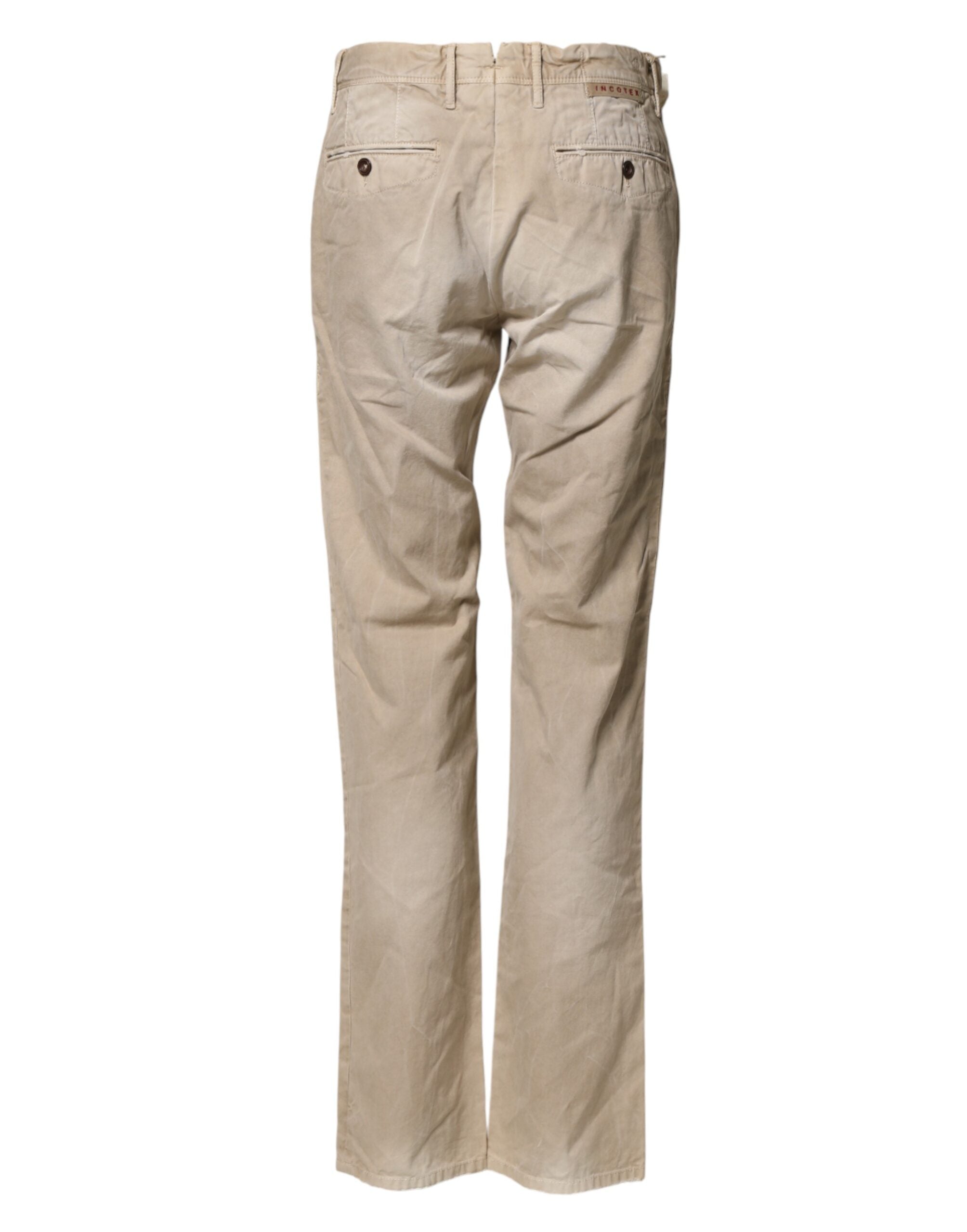 Incotex Beige Mid Waist Straight Women Casual Chino Trouser Pants - Luxe Marca