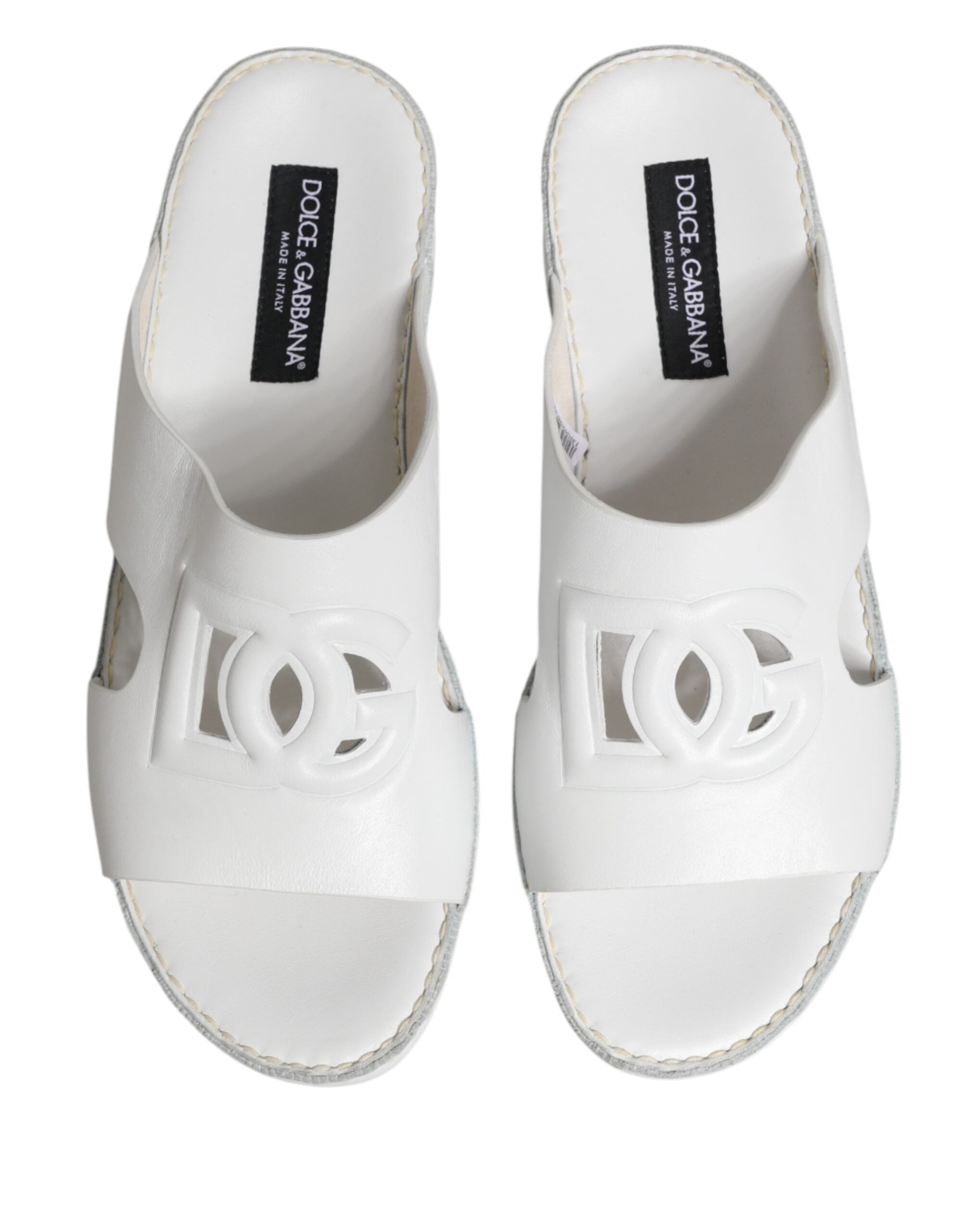 Dolce & Gabbana White DG Cutout Slides Slippers Flats Shoes - Luxe Marca