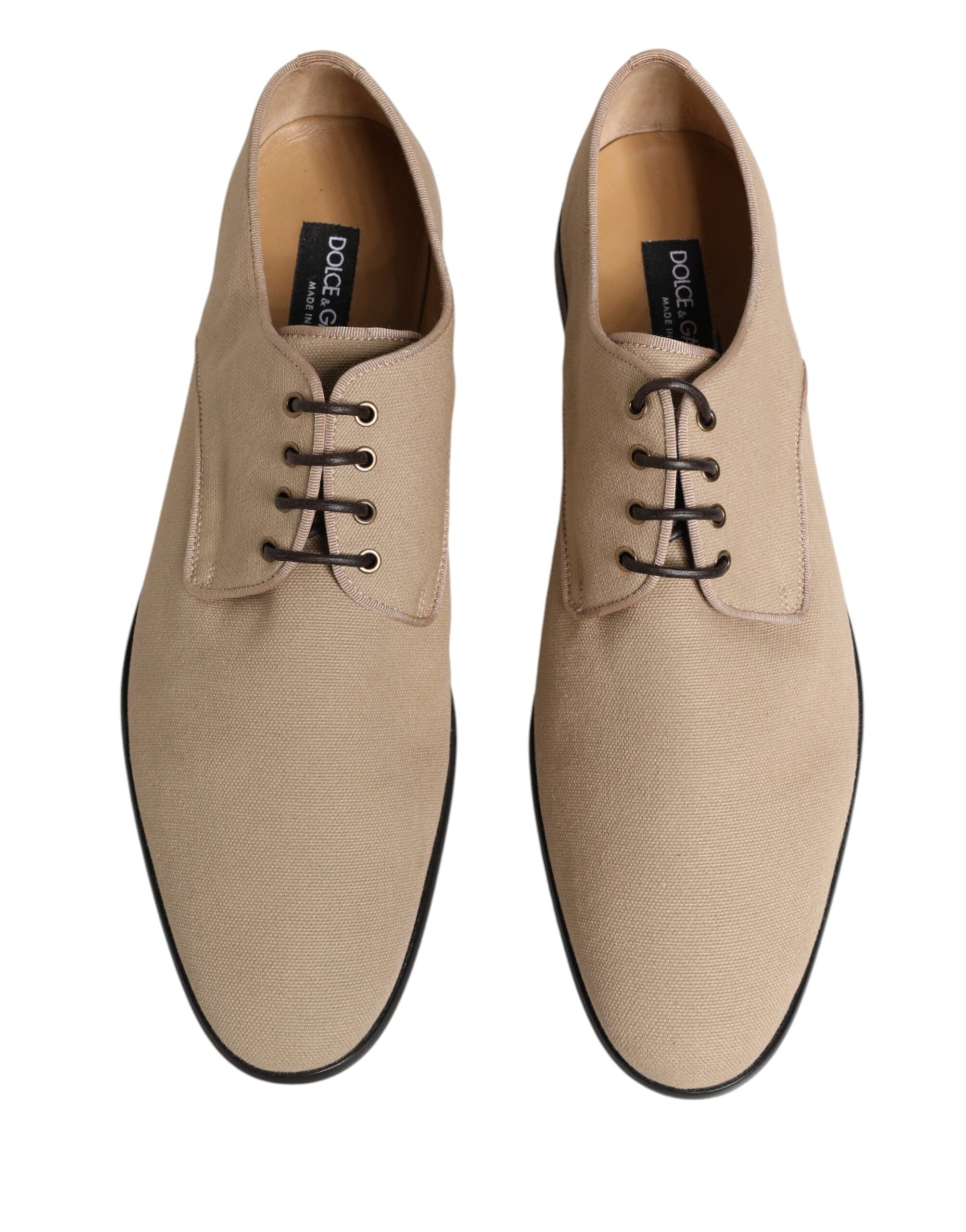 Dolce & Gabbana Beige Canvas Derby Lace Up Dress Men Shoes - Luxe Marca