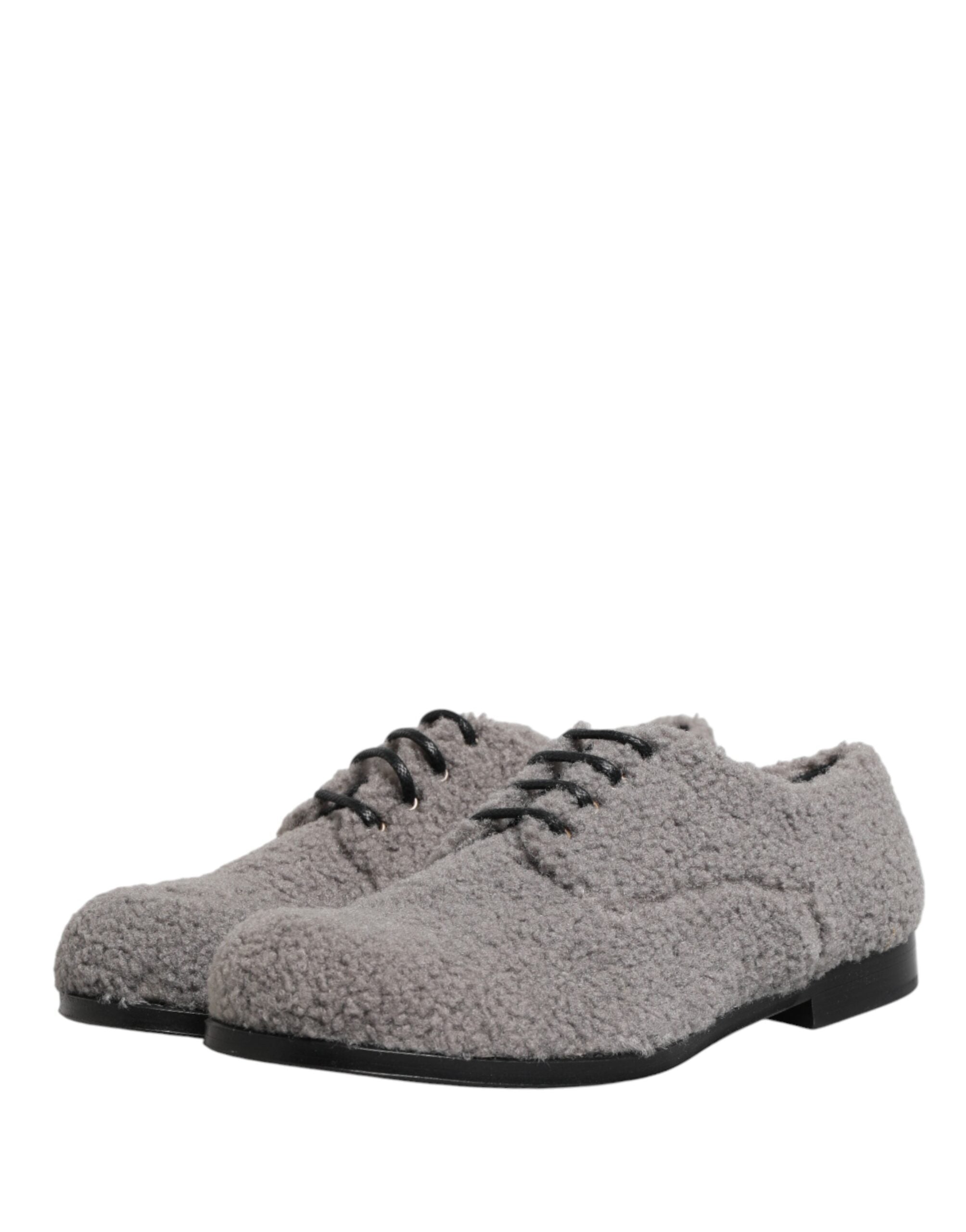 Dolce & Gabbana Gray Fleece Lace Up Men Derby Dress Shoes - Luxe Marca