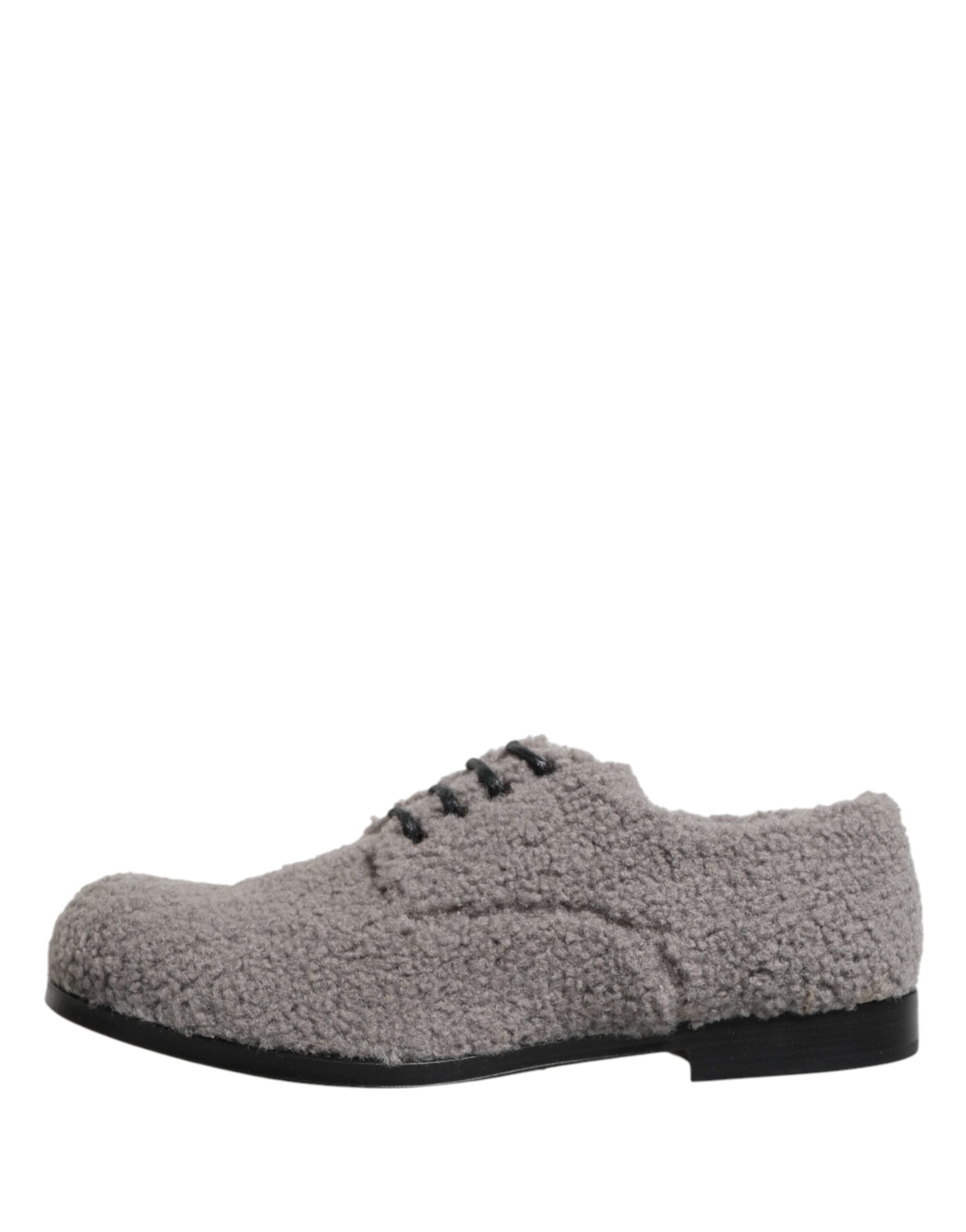 Dolce & Gabbana Gray Fleece Lace Up Men Derby Dress Shoes - Luxe Marca