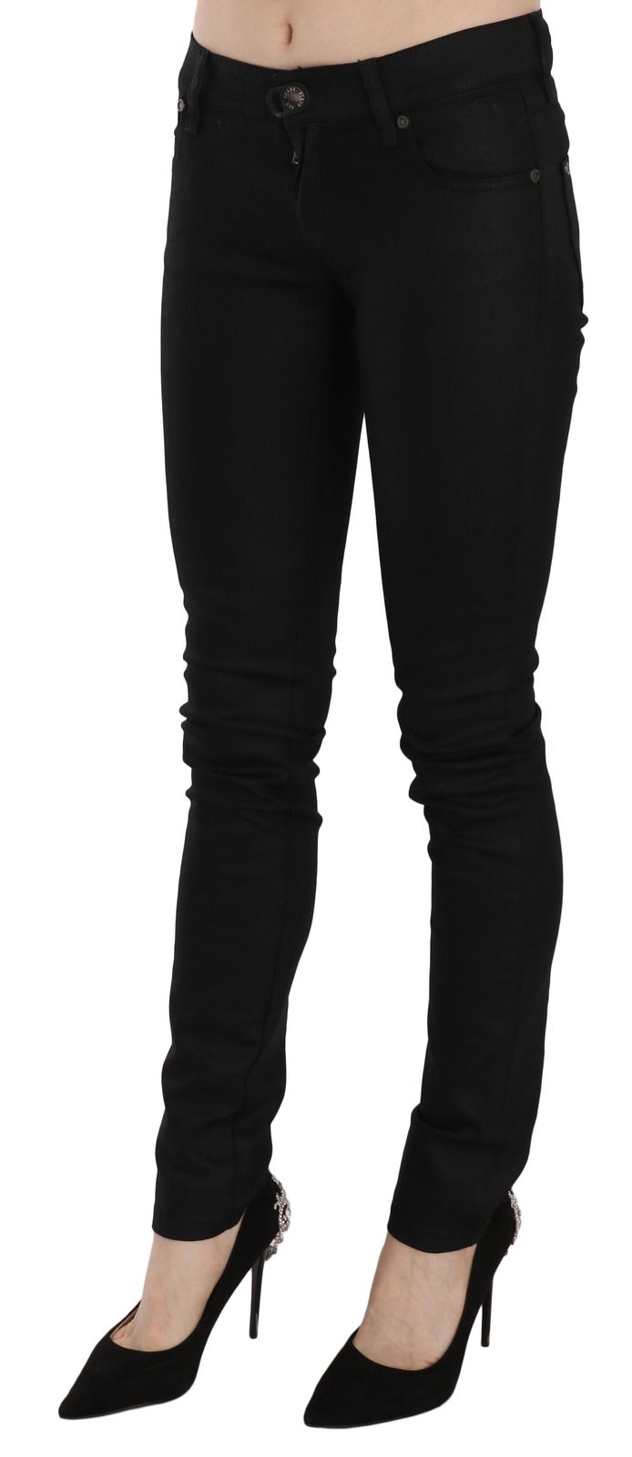 PLEIN SUD Cotton Black Mid Waist Skinny Denim Jeans - Luxe Marca