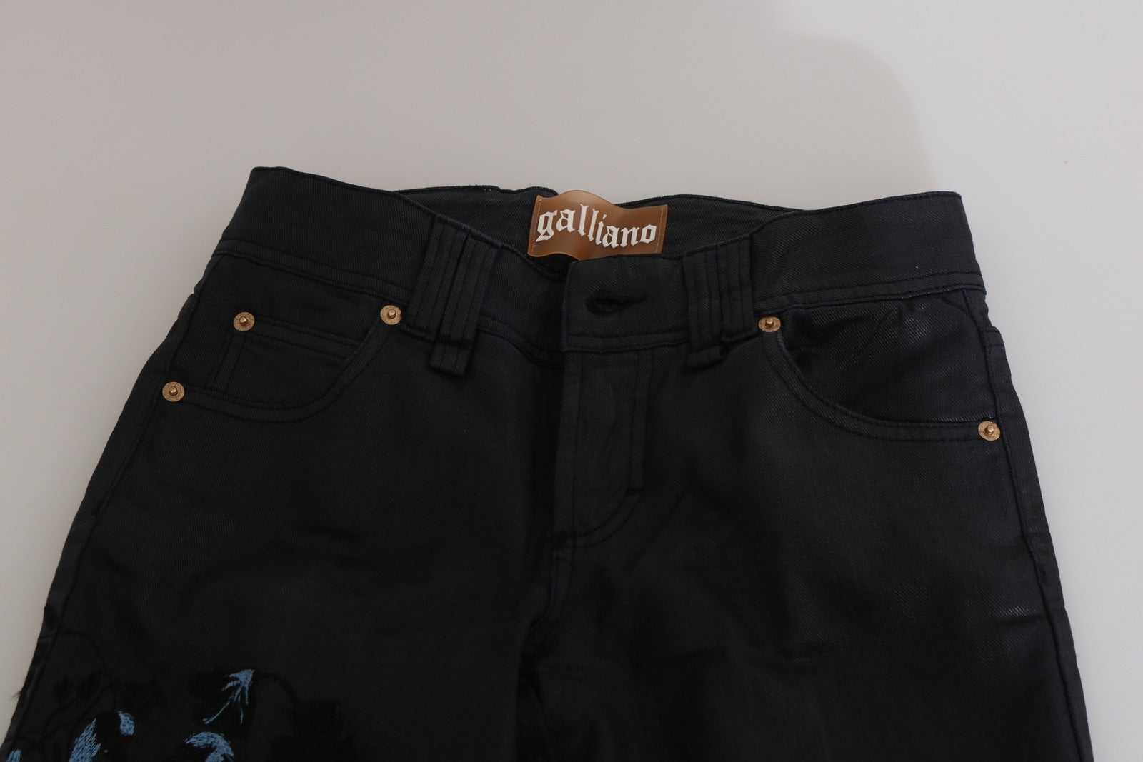 John Galliano Black Swan Floral Embroidered Mid Waist Skinny Denim Jeans - Luxe Marca