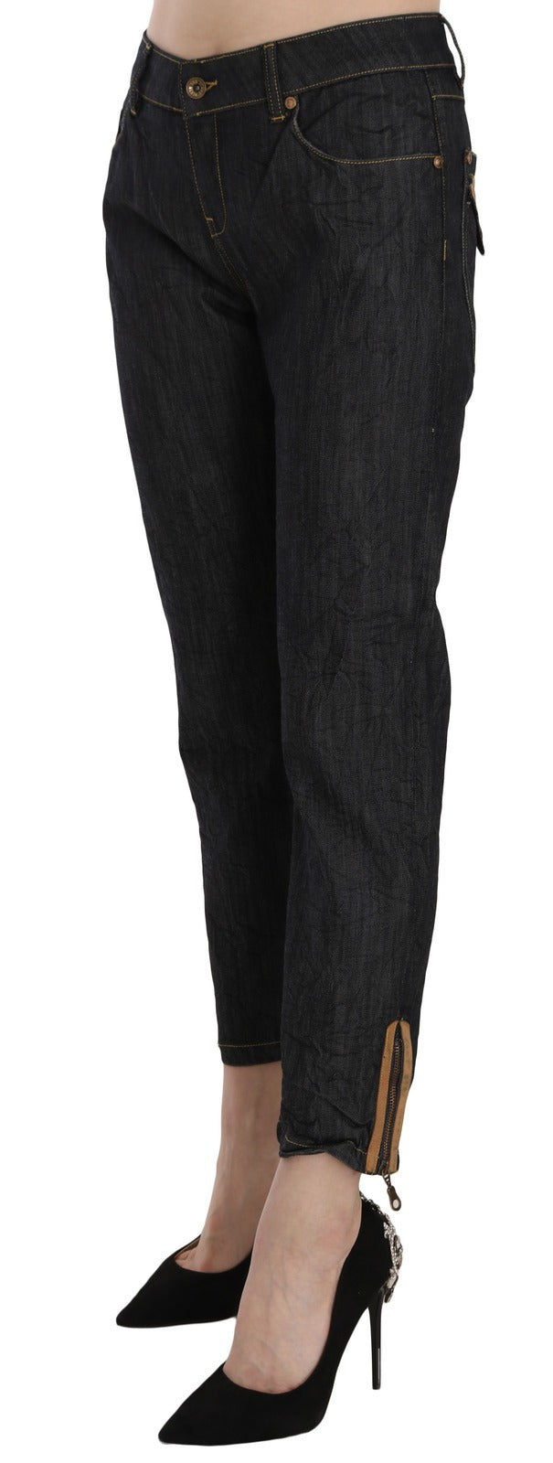 PLEIN SUD Cotton Blue High Waist Straight Cropped Trouser Jeans - Luxe Marca