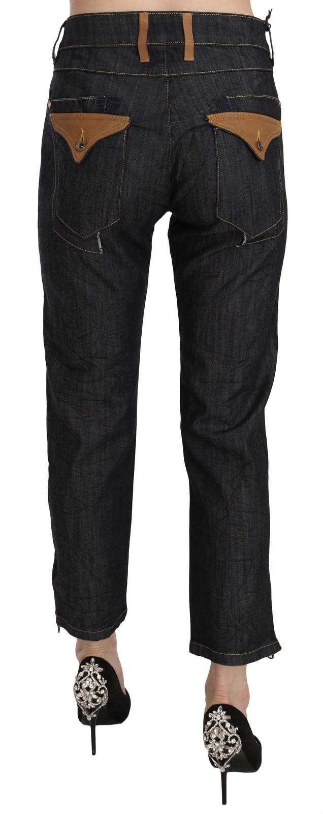 PLEIN SUD Cotton Blue High Waist Straight Cropped Trouser Jeans - Luxe Marca