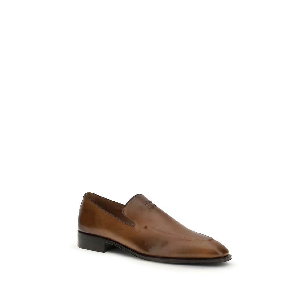 Miu Miu Brown Calf Leather Bos Taurus Slip-On Loafers