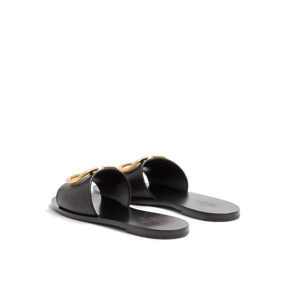 Valentino Garavani Black Calfskin Flat Sandals