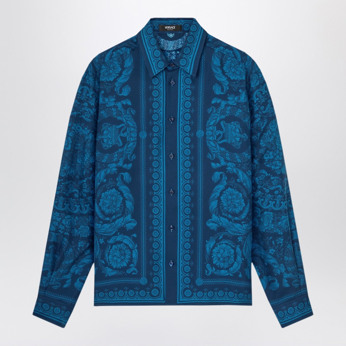 Versace Versace Slim-fit printed silk twill shirt in blue
