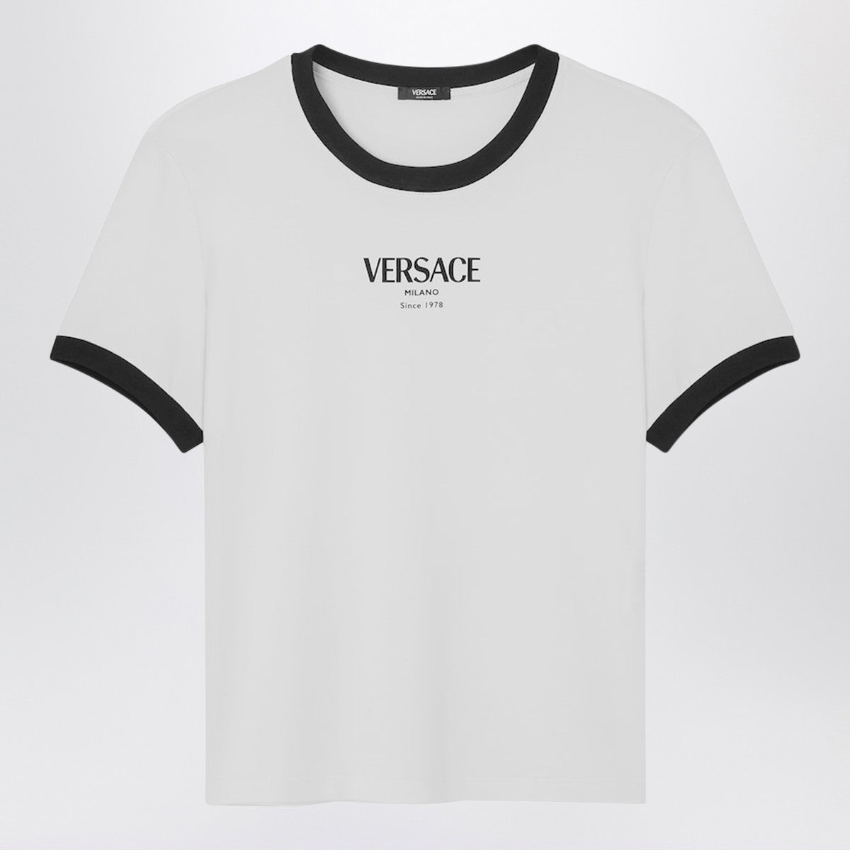 Versace Versace White/black stretch viscose jersey T-shirt