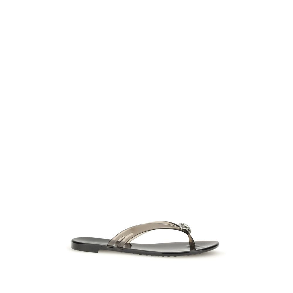 Casadei Black Polyurethane Flat Sandals