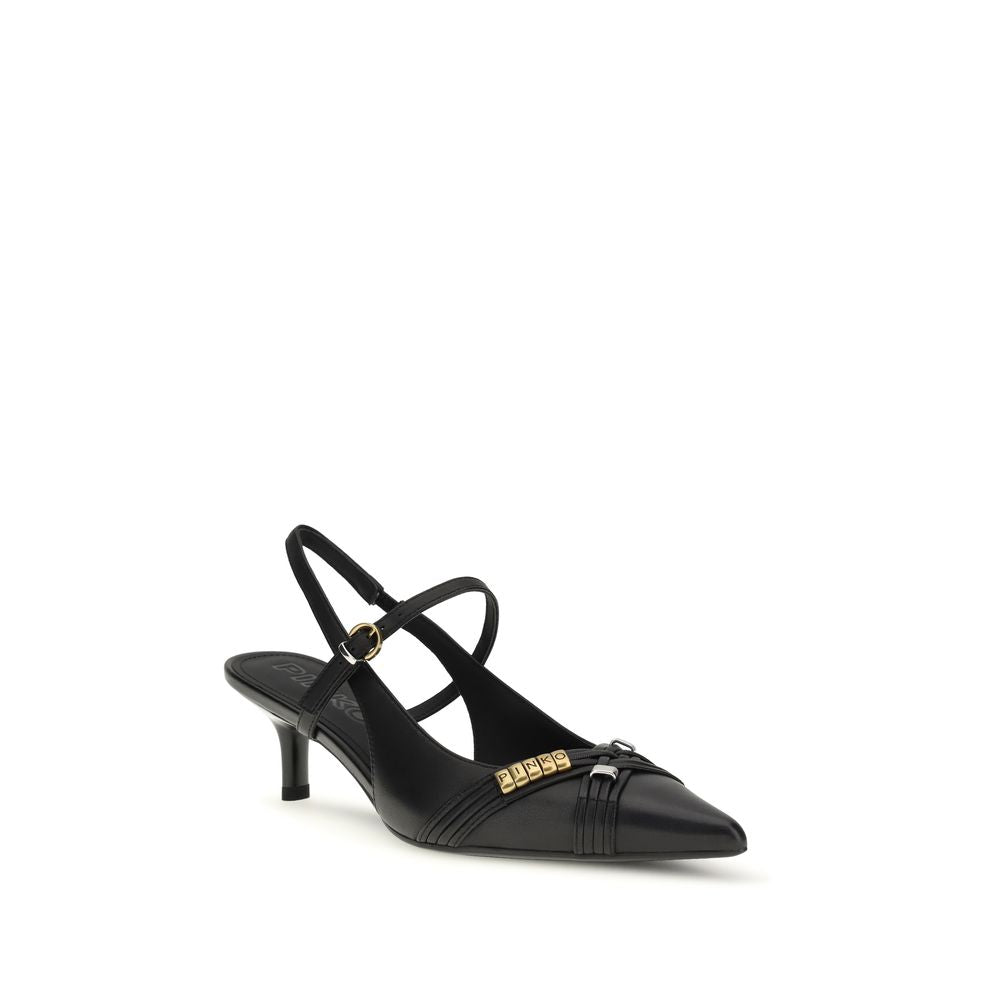PINKO Black Calf Leather Bos Taurus High Heel Pumps