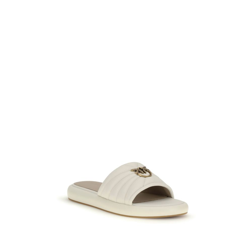 PINKO Cream Calf Leather Bos Taurus Flat Sandals