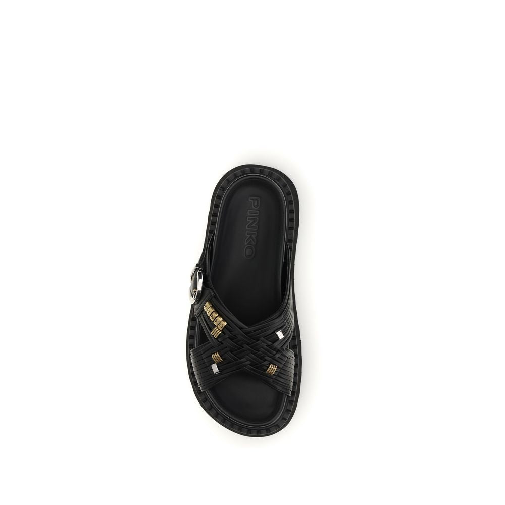 PINKO Black Goatskin Platform Sandals