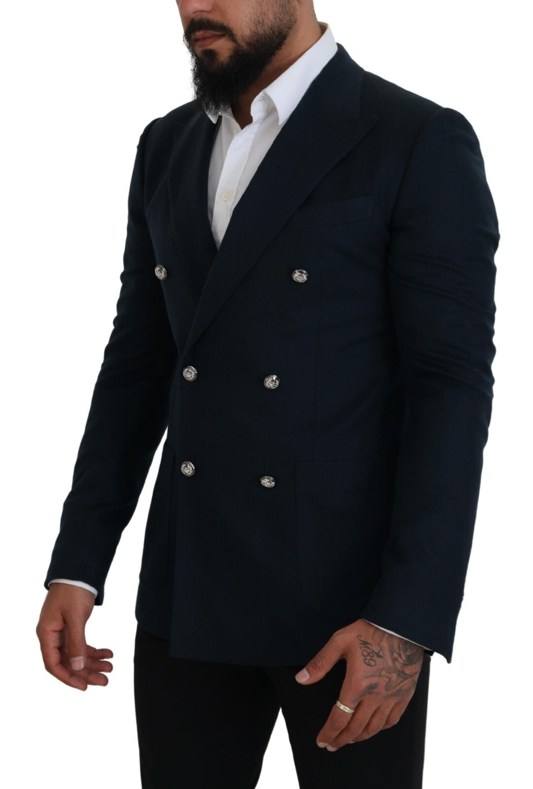 Dolce & Gabbana Blue Double Breasted Formal Coat Blazer - Luxe Marca
