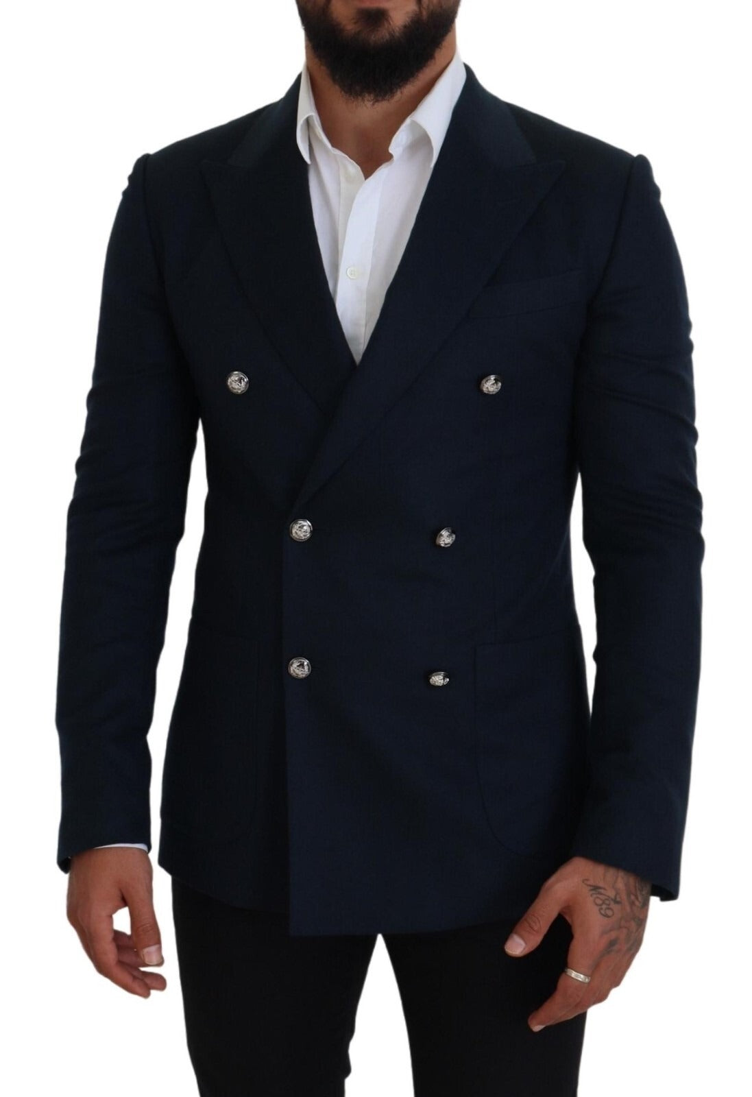 Dolce & Gabbana Blue Double Breasted Formal Coat Blazer - Luxe Marca