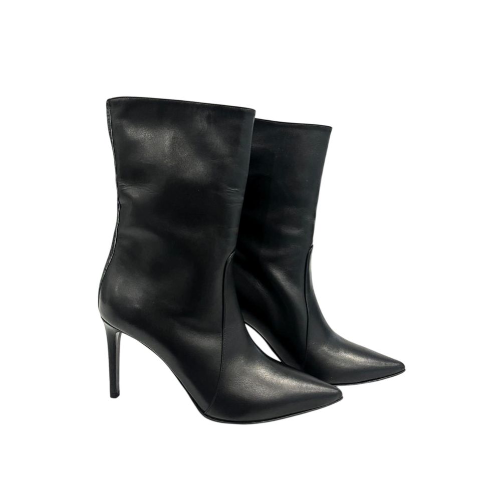 Borbonese Black Leather Women Boot with Stiletto Heel
