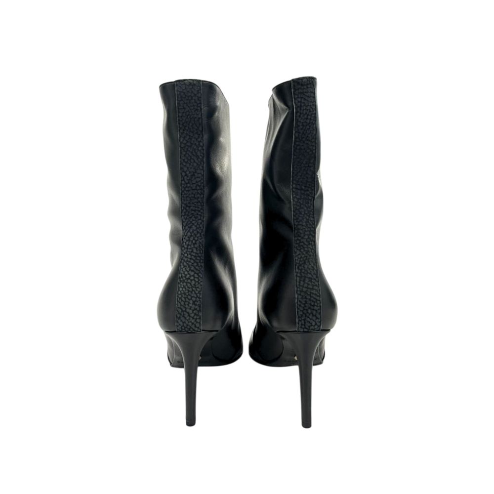 Borbonese Black Leather Women Boot with Stiletto Heel