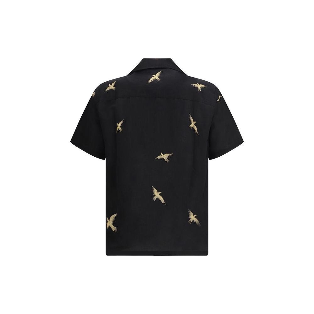 قميص بازيست أسود من القطن بنقوش