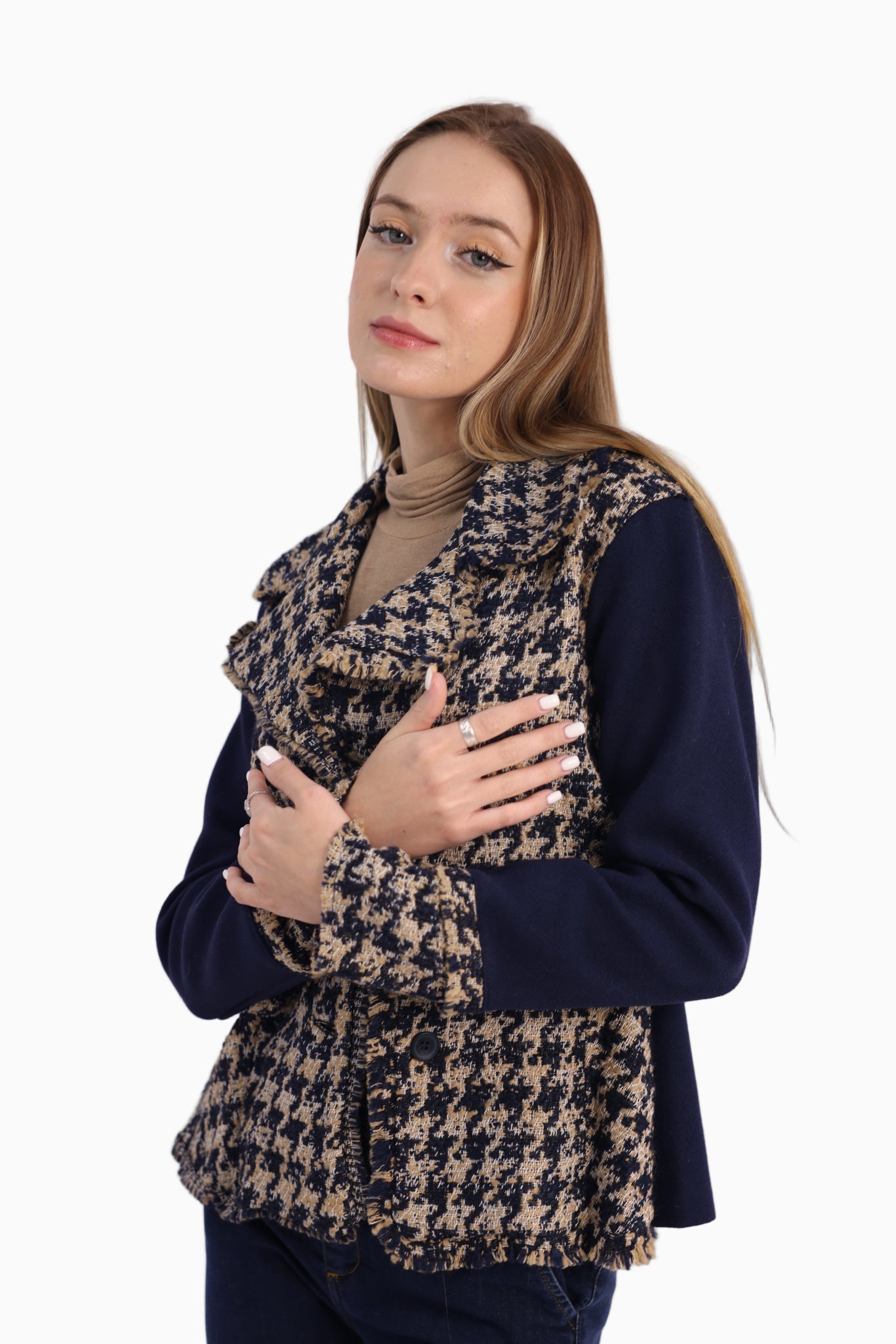Siste’s Navy & Beige Houndstooth Jacket